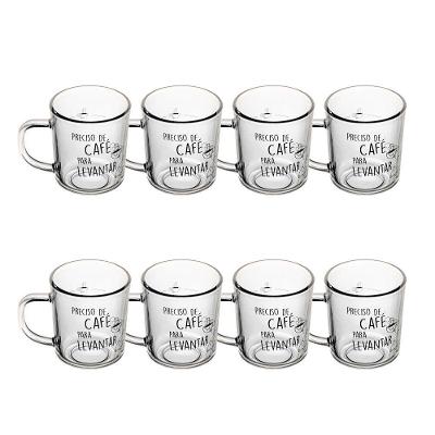 Jogo 8 Caneca De Vidro Preciso De Café Para Levantar Lyor 200ml