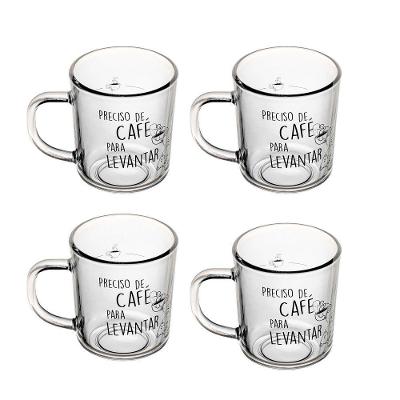 Jogo 4 Caneca De Vidro Preciso De Café Para Levantar Lyor 200ml