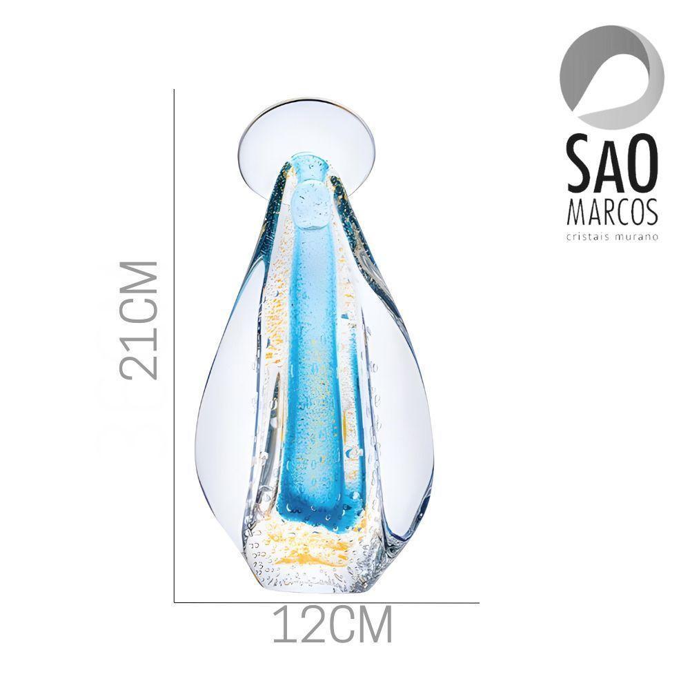 Imagem Nossa Senhora Santa Pequena Azul Gold Ouro 24k Cristal Murano São Marcos 21x12cm - 2