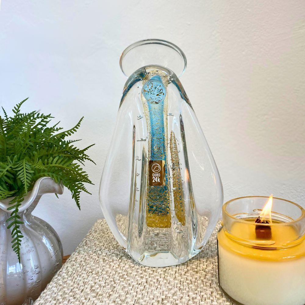 Imagem Nossa Senhora Santa Pequena Azul Gold Ouro 24k Cristal Murano São Marcos 21x12cm - 3