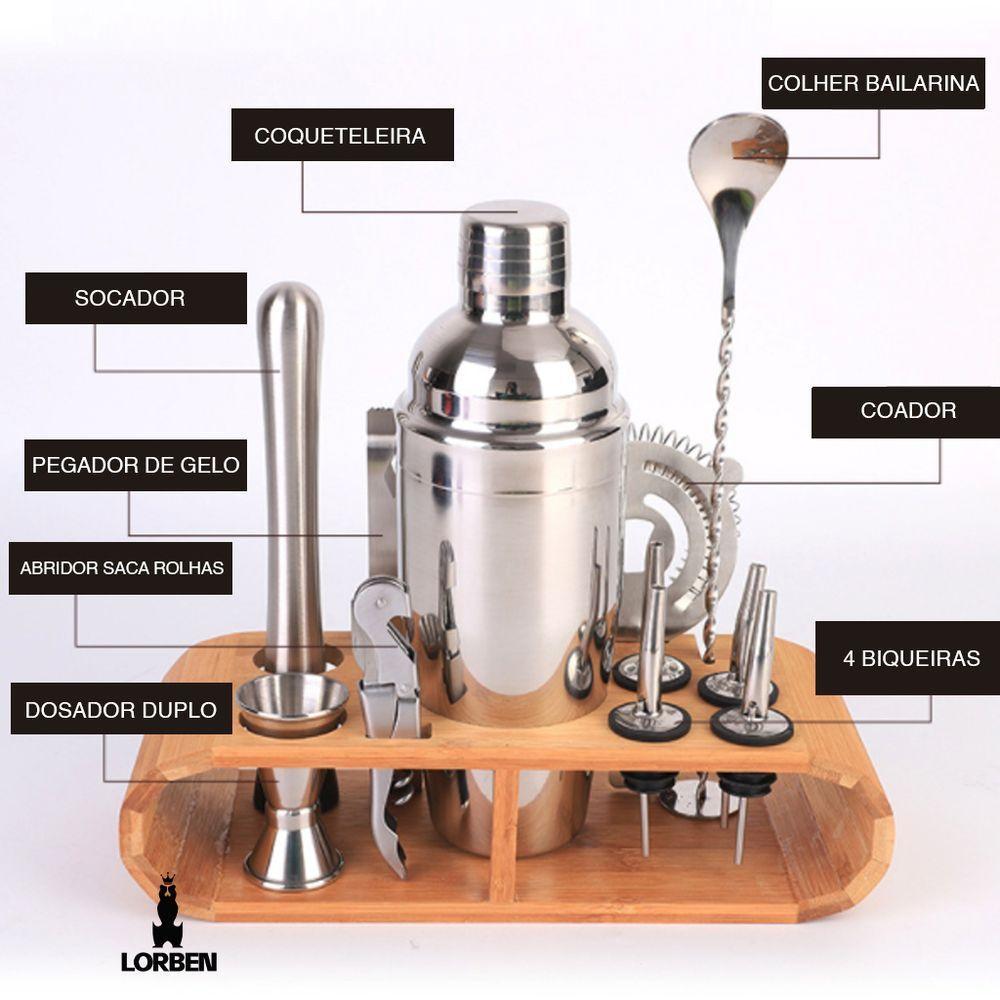 Kit Bar Lorben Com 12 Peças Inox Coqueteleira 550ml Barman Caipirinha - 6