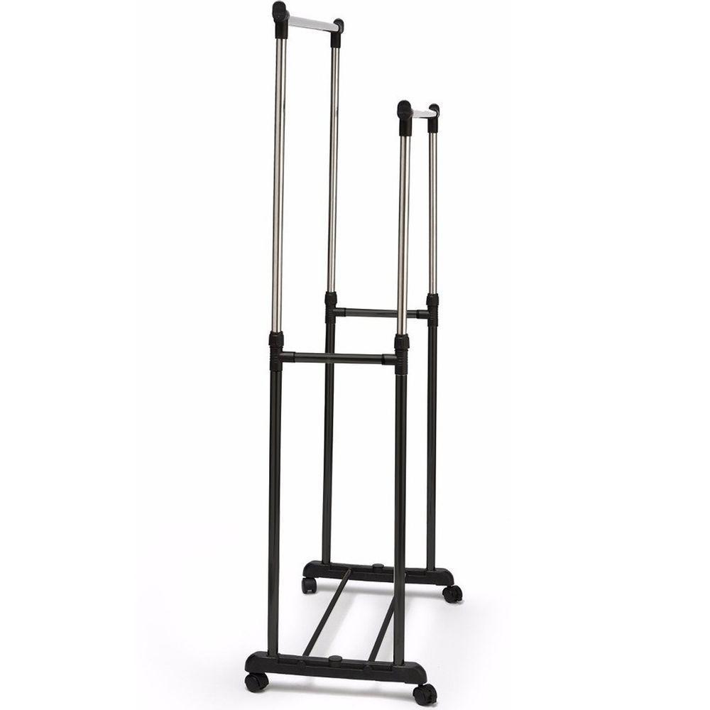 Arara Dupla De Roupas Regulável Em Aço Inox Com Sapateira - 2