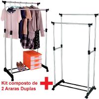 Arara Dupla De Roupas Regulável Em Aço Inox Com Sapateira - 3