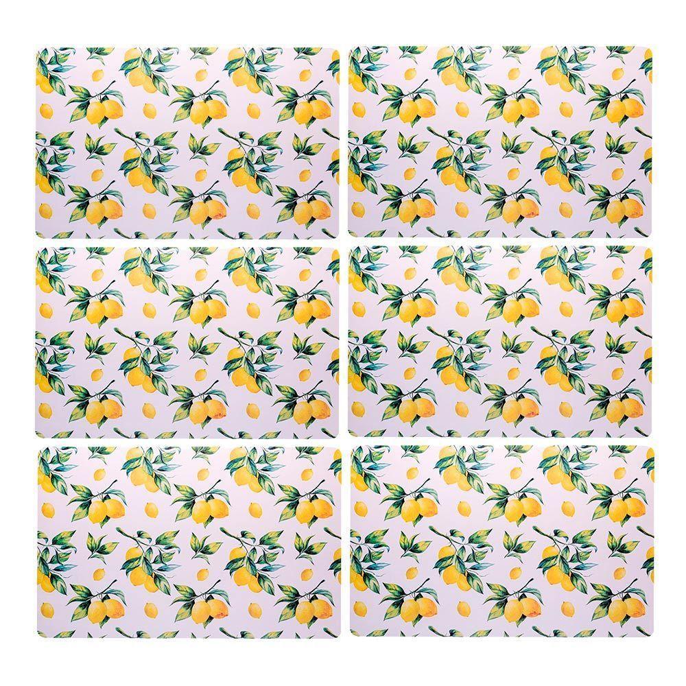 Jogo 6 Lugar Americano Retangular Mesa Limão Siciliano Plástico 43x28cm Lyor - 1
