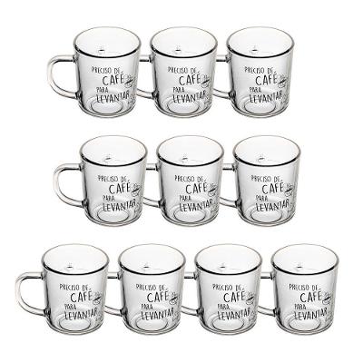 Jogo 10 Caneca De Vidro Preciso De Café Para Levantar Lyor 200ml