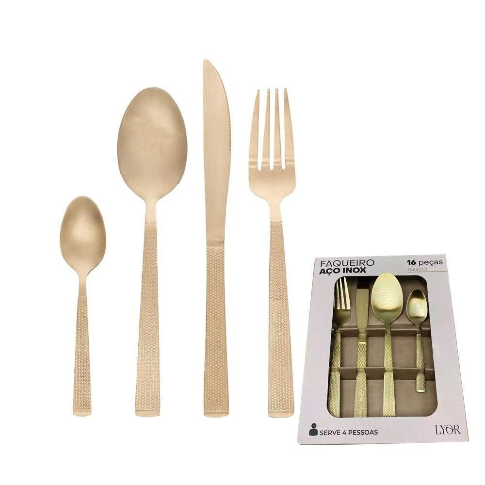 Faqueiro 16 Peças De Aço Inox Santorini Champanhe Lyor - 2
