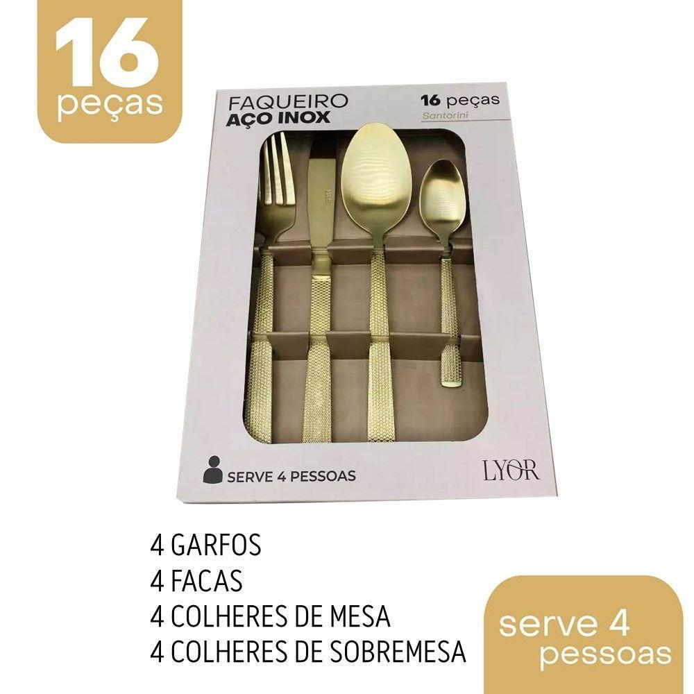 Faqueiro 16 Peças De Aço Inox Santorini Champanhe Lyor - 6