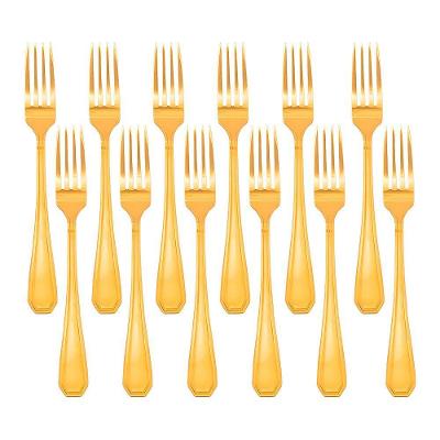 Jogo 12 Garfos Dourado De Mesa Jantar Victoria Gold Inox Fratelli