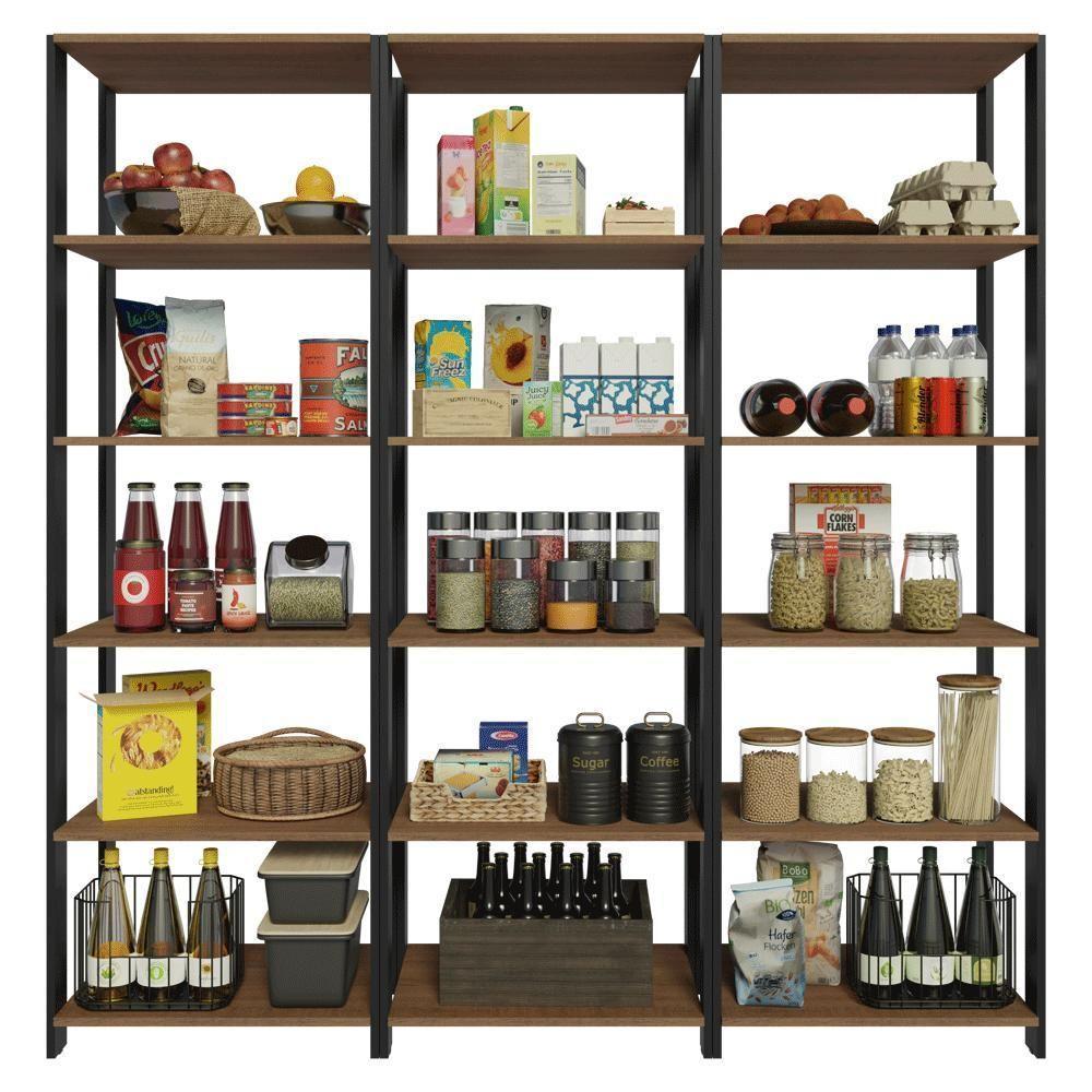 Armário Estante Multiuso Organizador Despensa 15 Prateleiras 177cm Rustic/preto Madesa - 5