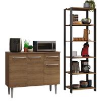 Kit Cozinha Balcão Gabinete 3 Portas 1 Gaveta E Armário Cozinha Despensa 5 Prateleiras Rustic/preto - 2