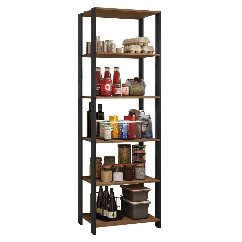 Armário Estante Multiuso Organizador Despensa 5 Prateleiras 59cm Rustic/preto Madesa - 2