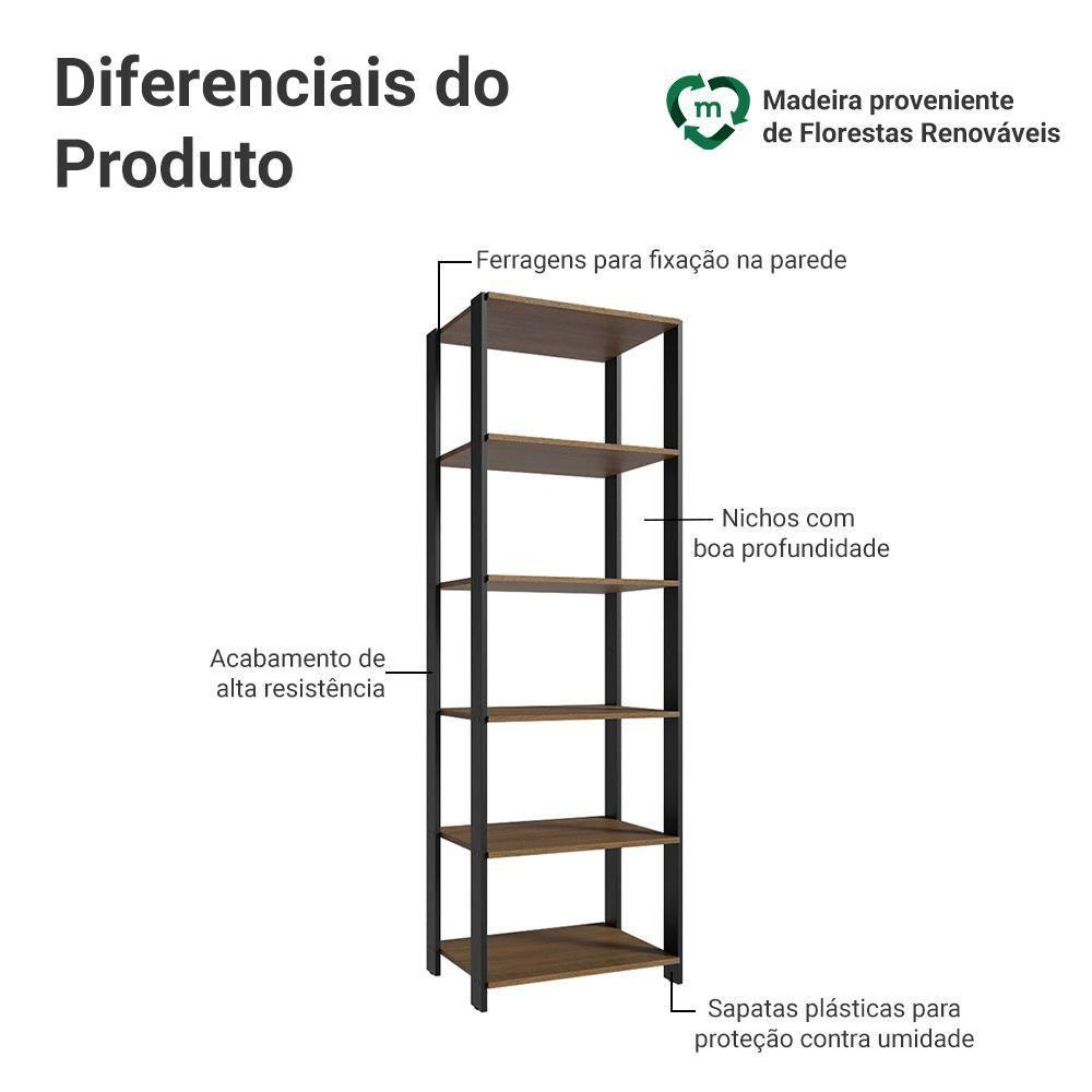 Armário Estante Multiuso Organizador Despensa 5 Prateleiras 59cm Rustic/preto Madesa - 4