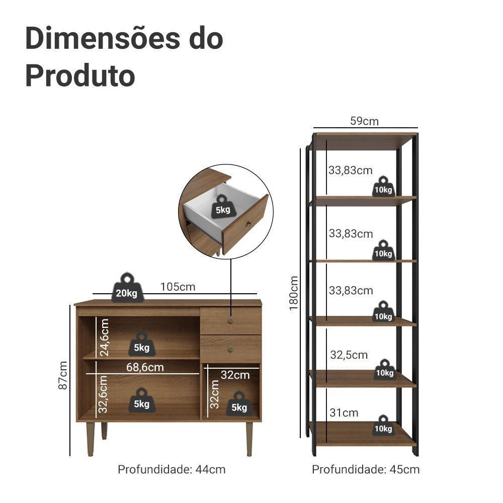 Kit Cozinha Balcão Gabinete 3 Portas 2 Gavetas E Armário Cozinha Despensa 5 Prateleiras Rustic/preto - 3