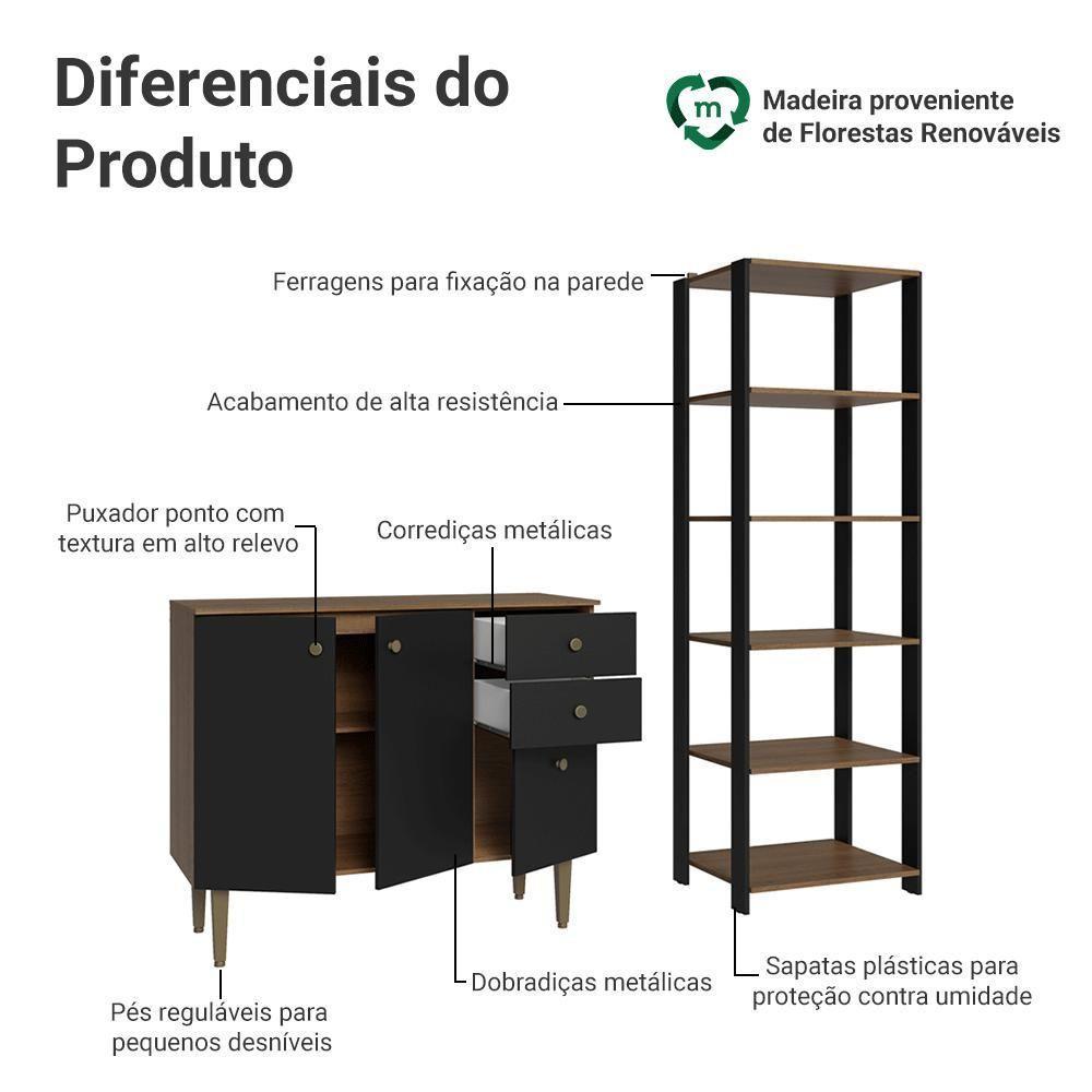Kit Cozinha Balcão Gabinete 3 Portas 2 Gavetas E Armário Cozinha Despensa 5 Prateleiras Preto/rustic - 4