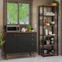 Kit Cozinha Balcão Gabinete 3 Portas 2 Gavetas E Armário Cozinha Despensa 5 Prateleiras Preto/rustic - 1