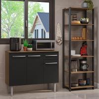 Kit Cozinha Balcão Gabinete 3 Portas 1 Gaveta E Armário Cozinha Despensa 5 Prateleiras Preto/rustic - 1