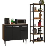 Kit Cozinha Balcão Gabinete 3 Portas 1 Gaveta E Armário Cozinha Despensa 5 Prateleiras Preto/rustic - 2