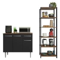 Kit Cozinha Balcão Gabinete 3 Portas 1 Gaveta E Armário Cozinha Despensa 5 Prateleiras Preto/rustic - 5