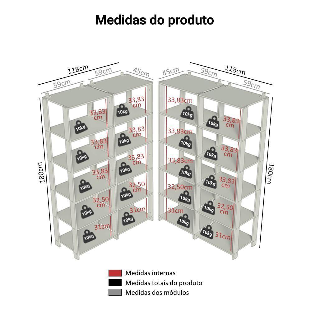 Armário Estante Multiuso Organizador Despensa De Canto 20 Prateleiras 236cm Rustic/preto Madesa - 3