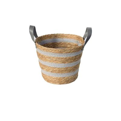 Cesto De Fibra Natural E Algodao C- Alca 28x22cm Cinza