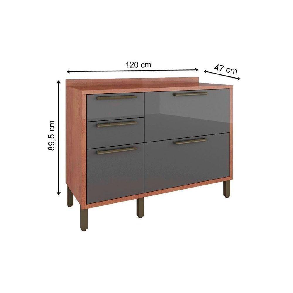 Gabinete De Cozinha Modulado Balcão Syrah 2 Portas E 3 Gavetas Com Tampo 120cm Amendoa-off White - Ronipa - 3