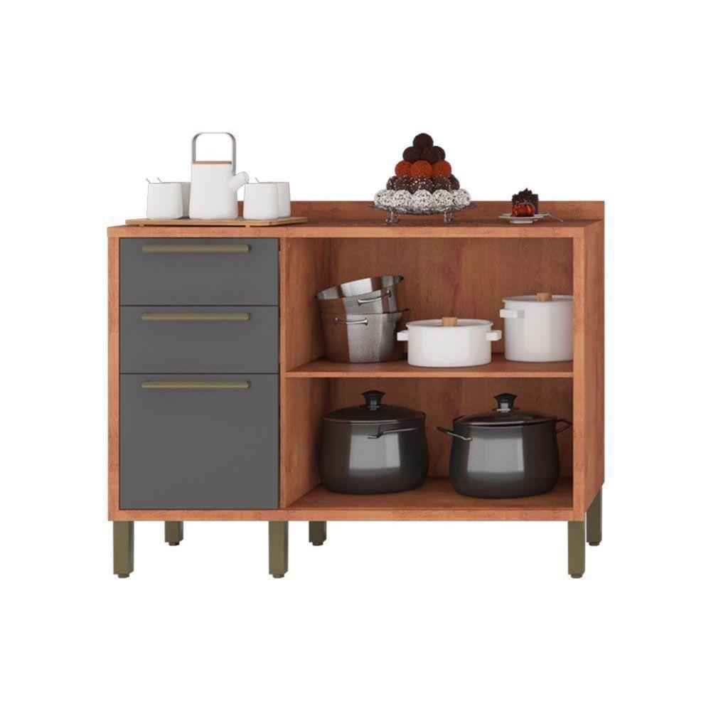 Gabinete De Cozinha Modulado Balcão Syrah 2 Portas E 3 Gavetas Com Tampo 120cm Amendoa-off White - Ronipa - 4