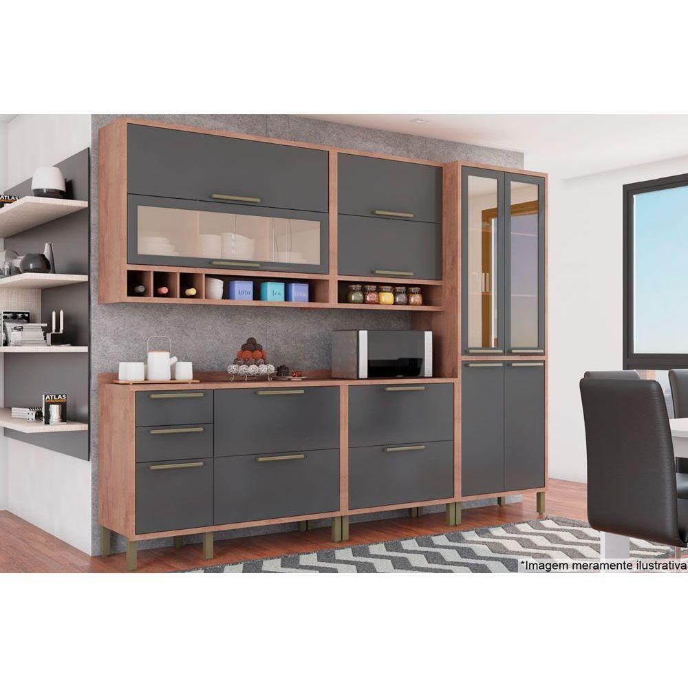 Gabinete De Cozinha Modulado Balcão Syrah 2 Portas E 3 Gavetas Com Tampo 120cm Amendoa-off White - Ronipa - 8