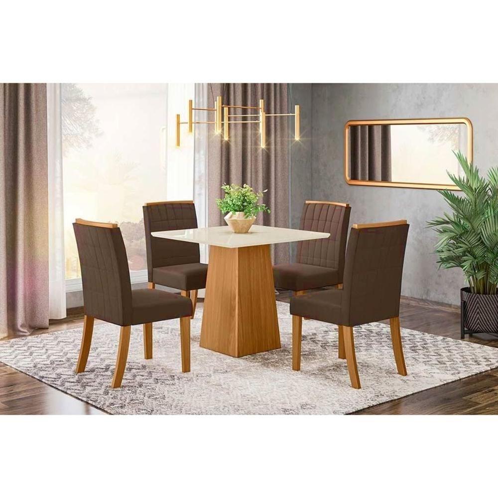 Conjunto Mesa De Cozinha Dora Tampo Madeirado 90x90cm E 4 Cadeiras Tauá Nature Linho Henn - 8