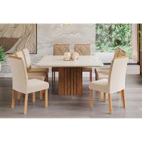 Sala De Jantar Completa Ana C- Tampo Madeirado C- Vidro 130x130cm E 8 Cadeiras Fernanda Savana-nature-madeirado-off White - Suede Nude Be - Cimol - 1