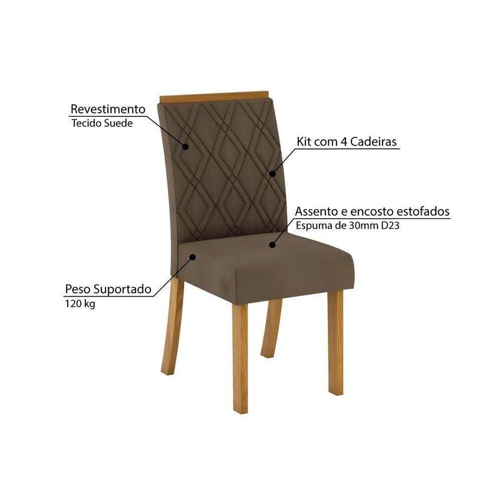 Conjunto Mesa Sala Jantar Dora Tampo Madeirado 90x90cm E 4 Cadeiras Vita Nature Linho Henn - 2