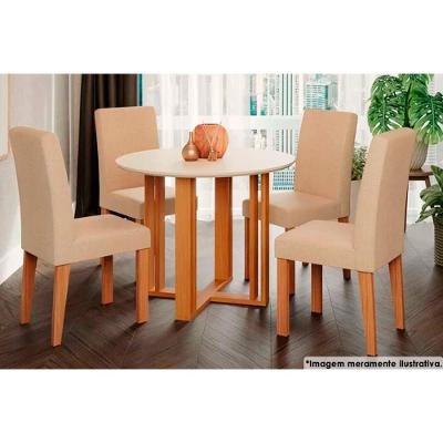 Sala De Jantar Completa Flora Com Tampo Madeirado 93cm E 4 Cadeiras Maia Cinamomo-suede Gengibre Bege - Cimol