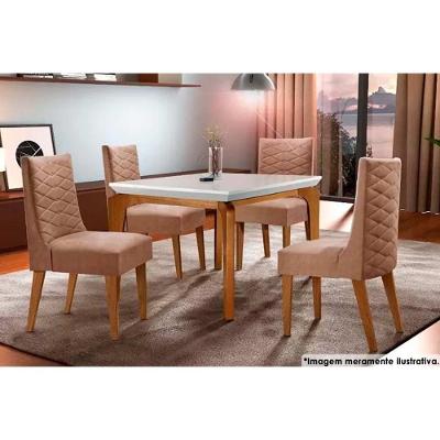 Sala De Jantar Completa Londrina C- Tampo Madeirado C- Vidro 120x80cm E 4 Cadeiras Dafne Imbuia-chocolate Capuccino - Rufato