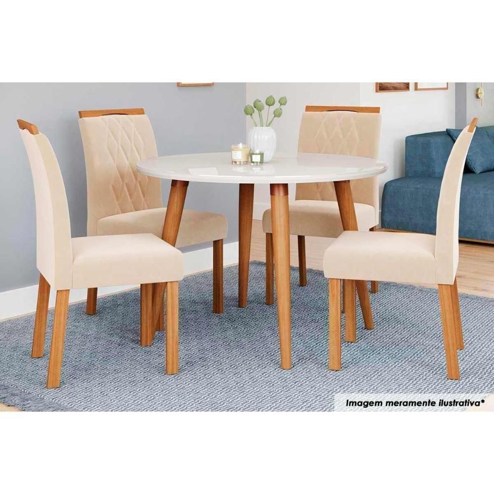 Sala De Jantar Completa Dani Madeira Maciça C- Tampo Madeirado C- Vidro 110cm E 4 Cadeiras Juliana Nature-madeirado-suede Nude Bege - Cimol - 1