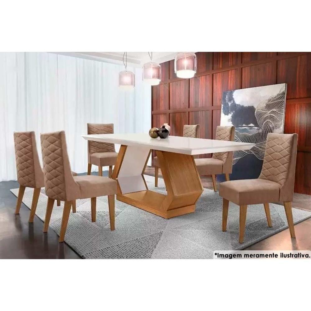 Sala De Jantar Completa Alvorada C- Tampo Madeirado C- Vidro 180x90cm E 6 Cadeiras Dafne Imbuia-chocolate Capuccino - Rufato - 1