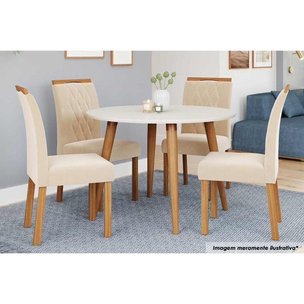 Sala De Jantar Completa Dani Madeira Maciça C- Tampo Madeirado 110cm E 4 Cadeiras Juliana Nature-madeirado-suede Nude Bege - Cimol - 1
