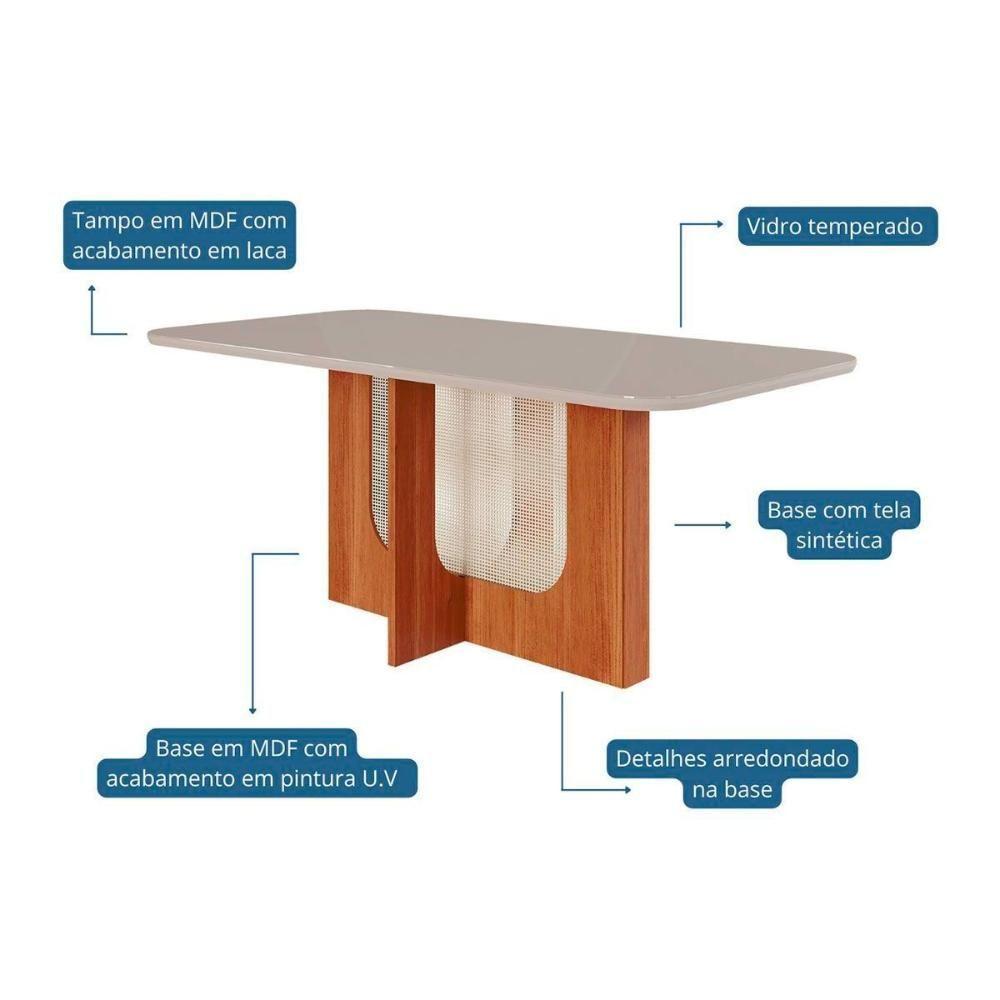 Sala De Jantar Completa Louise Tampo Madeirado C- Vidro 180x90cm E 6 Cadeiras Fernanda Cinamomo-off White - Nature-madeirado-suede Nu - Cimol - 3