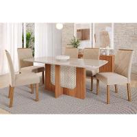 Sala De Jantar Completa Louise Tampo Madeirado C- Vidro 180x90cm E 6 Cadeiras Fernanda Cinamomo-off White - Nature-madeirado-suede Nu - Cimol - 1