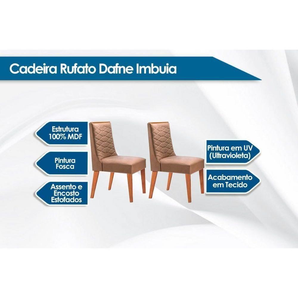 Conjunto Mesa De Cozinha Londrina Tampo Madeirado Com Vidro 180x90cm E 6 Cadeiras Dafne Imbuia Suede Capuccino Rufato - 3