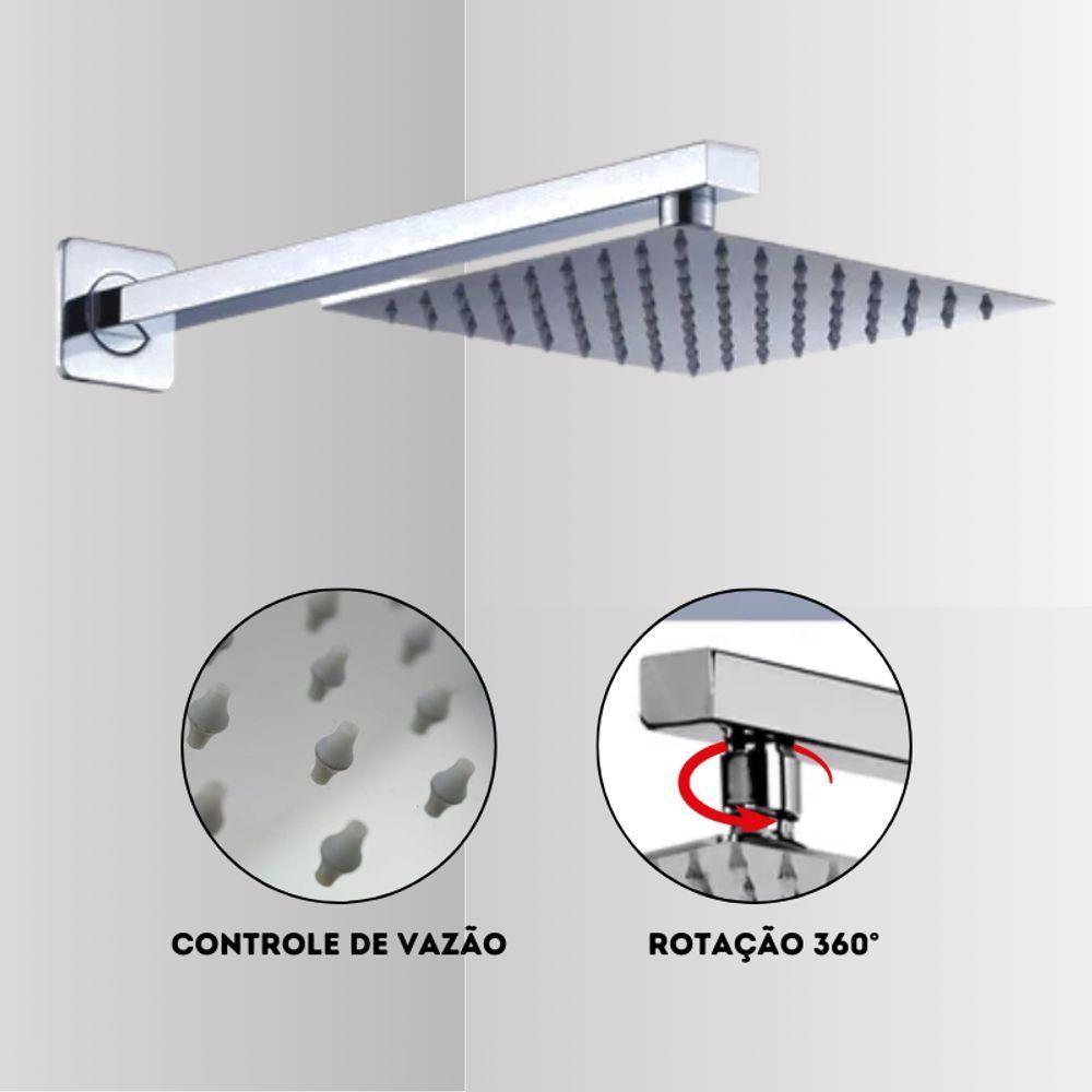 Ducha Quadrada Slim 20x20cm Com Braço 40cm Inox Prata Domum - 4