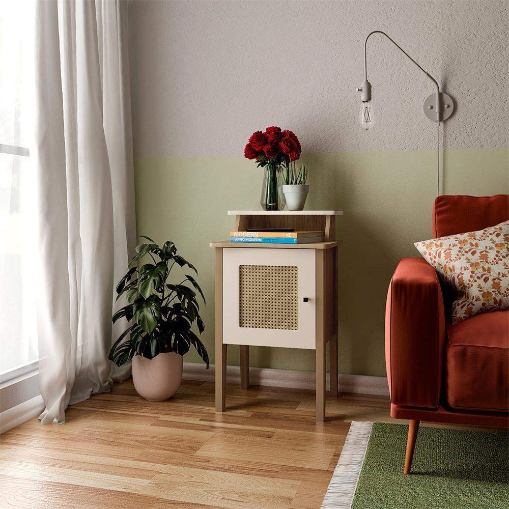 Mesa De Apoio Mdf Sala 43 Cm 4519 Carvalho Off White Arly Carvalho Off White - 8