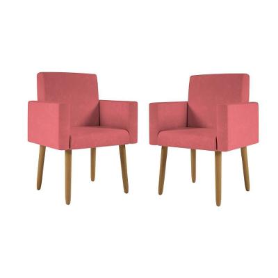 Kit 02 Poltronas Palito Rosa E 2 Puff Redondo Rosa