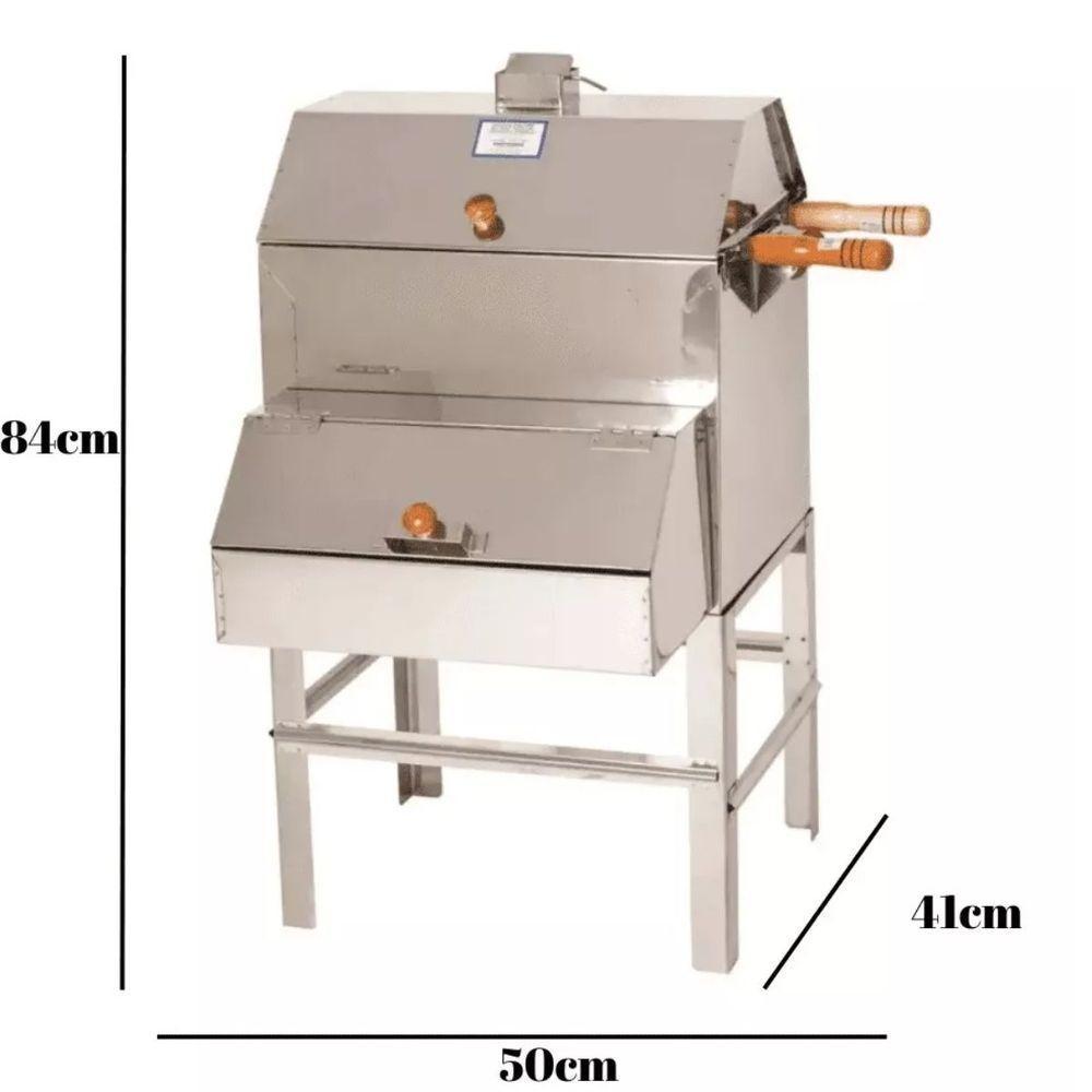 Churrasqueira Inox Apartamento Sem Fumaça Portátil 1 Grelha 2 Espetos 50x41x84 - 3