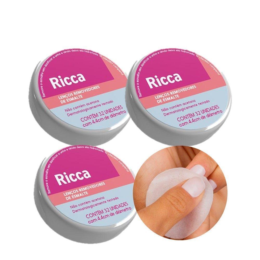 Kit 3 Lenços Removedor De Esmalte Umedecidos 32un 4,4cm Ricca - 1