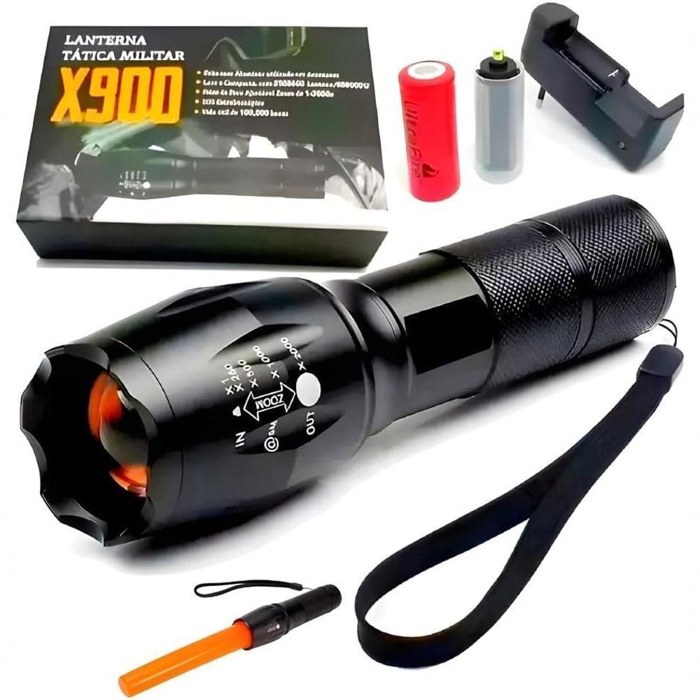 Lanterna Tática X900 Militar Profissional Recarregável Usb Super Potente Zoom Led E Sinalizador - 1