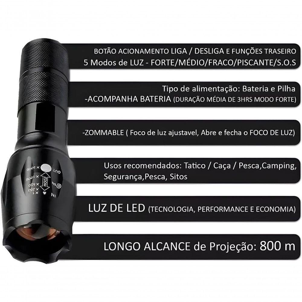 Lanterna Tática X900 Militar Profissional Recarregável Usb Super Potente Zoom Led E Sinalizador - 5