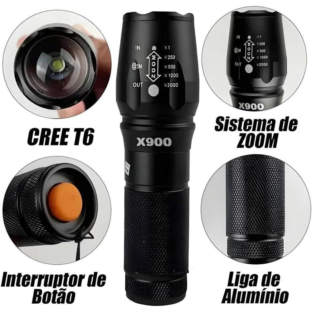 Lanterna Tática X900 Militar Profissional Recarregável Usb Super Potente Zoom Led E Sinalizador - 6