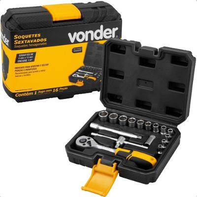 Jogo De Soquetes Sextavado Encaixe 1/4 16 Peças Vonder