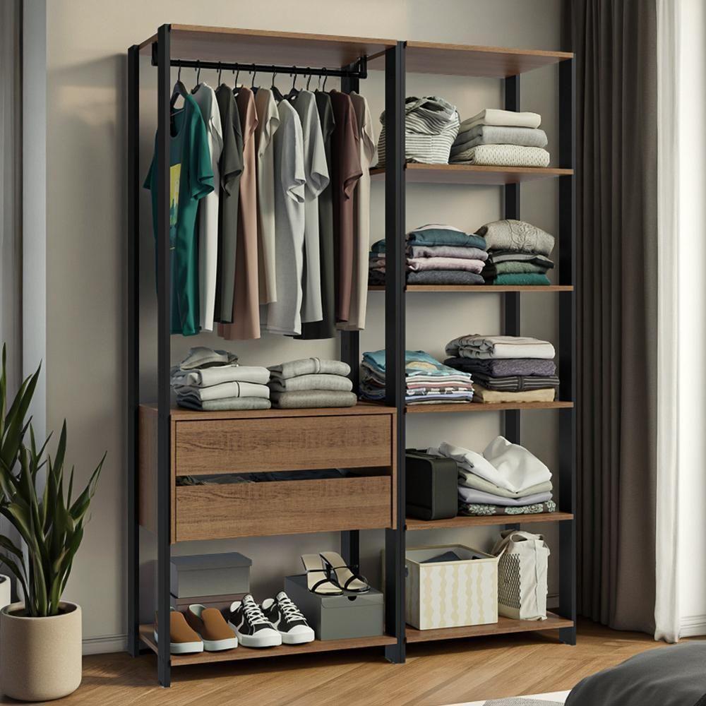 Guarda-roupa Closet Modulado Valencia 2 Gavetas 129cm Rustic/Preto Madesa Xa - 1