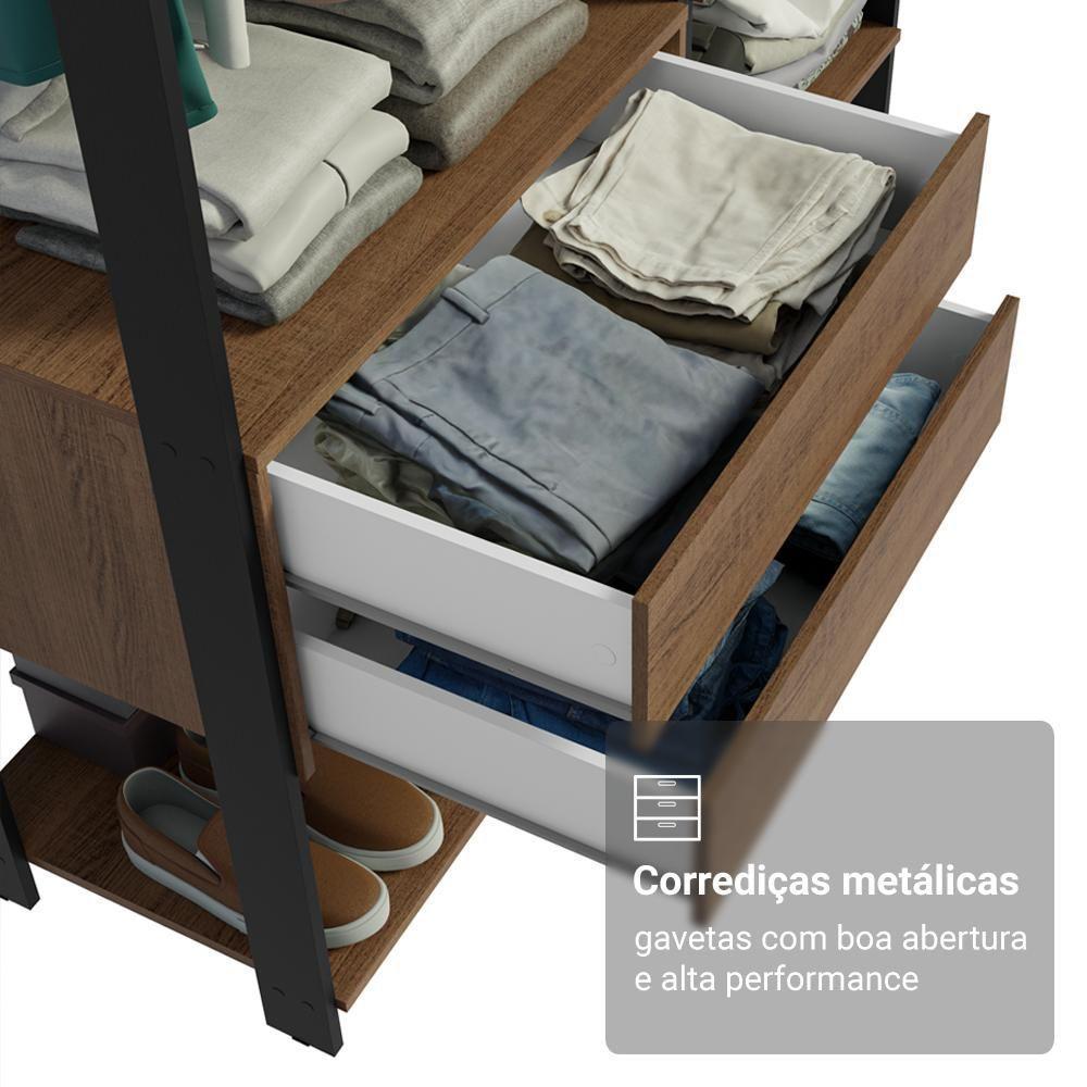 Guarda-roupa Closet Modulado Valencia 2 Gavetas 129cm Rustic/Preto Madesa Xa - 5