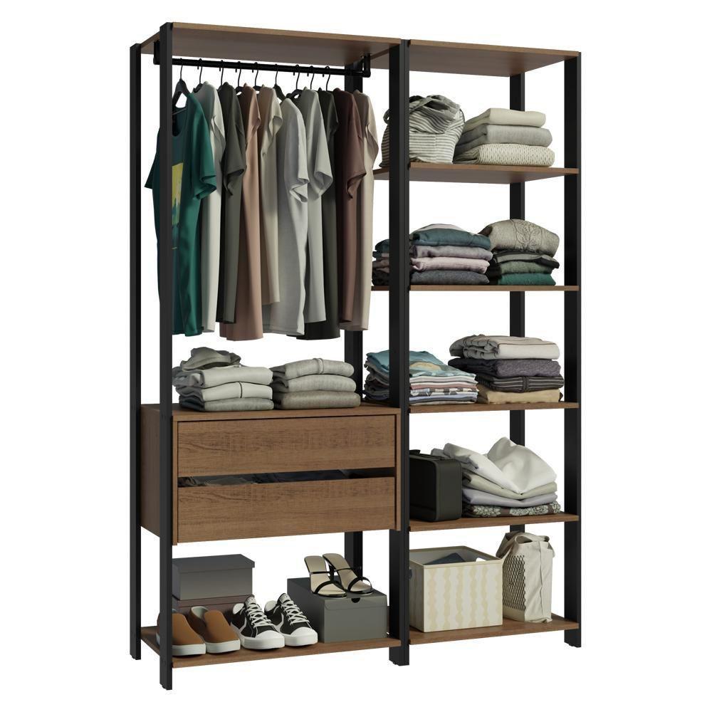 Guarda-roupa Closet Modulado Valencia 2 Gavetas 129cm Rustic/Preto Madesa Xa - 8